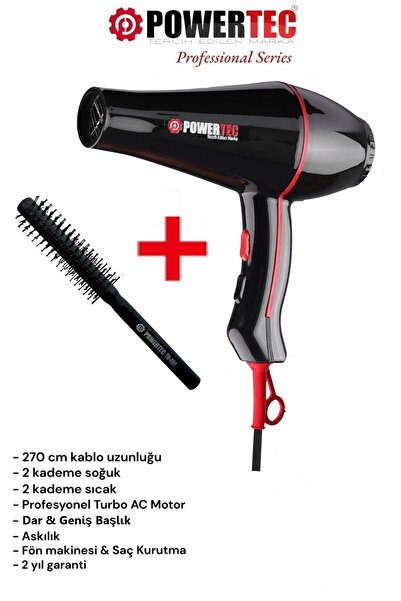 POWERTEC TR-601 Profesyonel Fön Makinesi & Saç Kurutma + Profesyonel Fön Fırçası