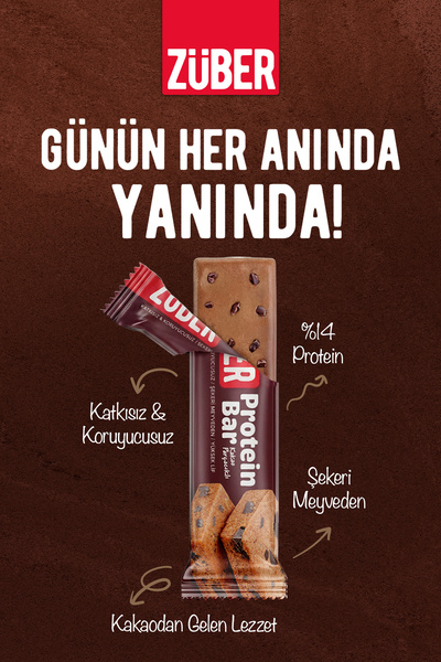 Züber Kakao Parçacıklı Protein Barı - 12 Adet x 35Gr