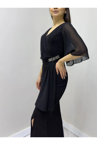 Phoenix Women Şifon Detaylı Taşlı Kemerli  Abiye Elbise