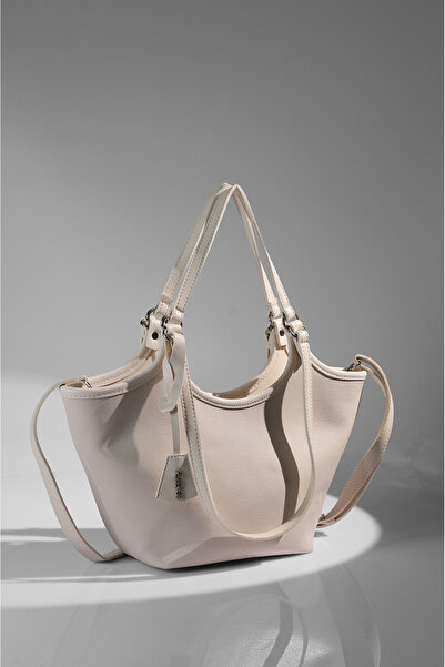 Rimense حقيبة يد وكتف نسائية مبطنة باللون الكريمي مع سحاب