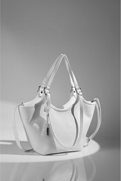 Rimense Kadın Beyaz Astarlı Fermuarlı El ve Omuz Çantası