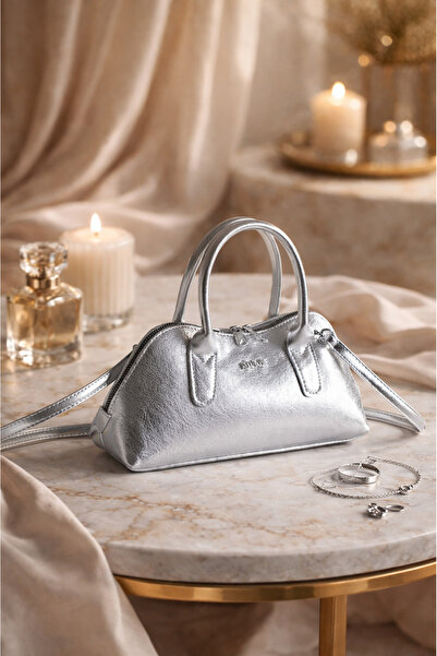 Rimense Kadın Gümüş Renkli Uzun Askılı El ve Omuz Çantası