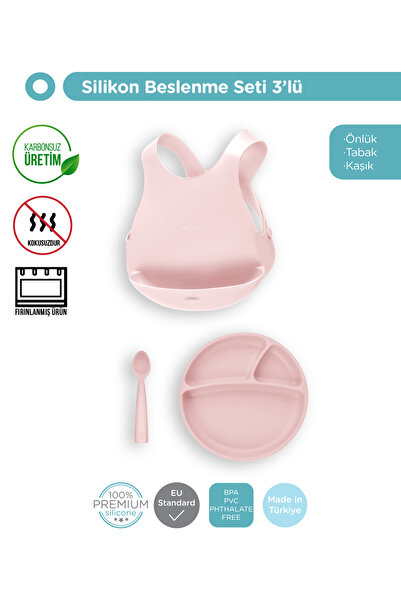 OiOi Pembe Beslenme Seti (önlük+tabak+kaşık)