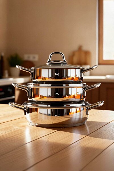 Taç Bengü Pro 6 Parça Paslanmaz Çelik Sahan Seti (16-18-20 cm)