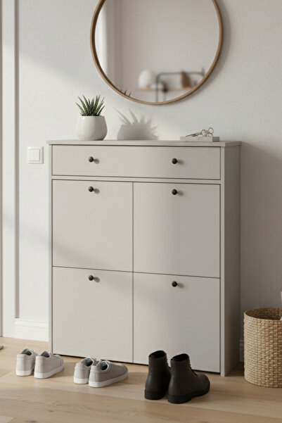 Skandi homeworks Cube Kapaklı - Modern 4 Kapaklı Slim Ayakkabılık - Yan Askıl...