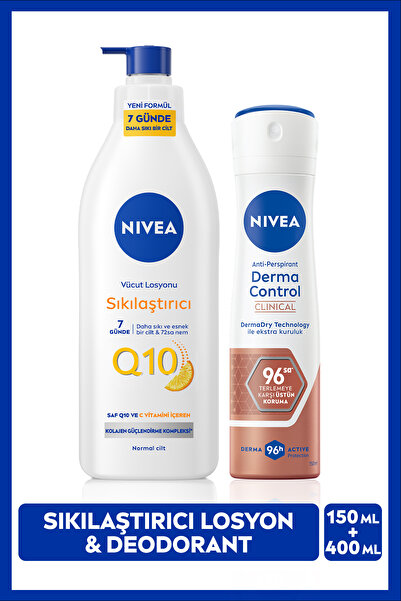 NIVEA Q10 Sıkılaştırıcı Vücut Losyonu 200ml Ve Kadın Sprey Deodorant Derma Co...
