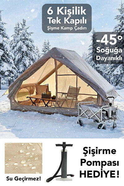 Meleni Home Tek Kapılı 6 Kişilik Kamp Çadırı - 4 Mevsim Su Geçirmez Şişme Kam...