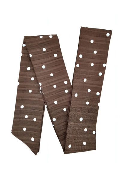 maia Kahverengi Beyaz Puantiye Desenli Viskon Uzun Fular – 150×6 cm – Hafif v...