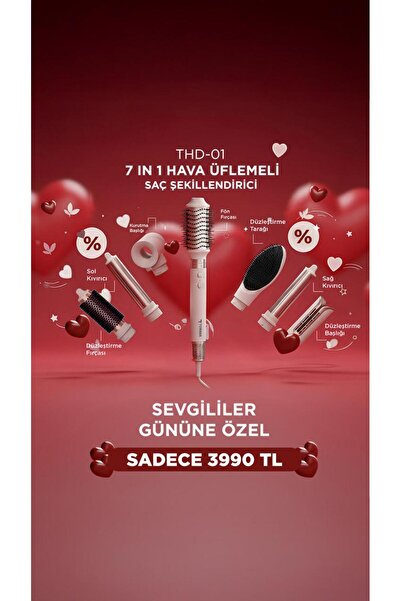 Torima THD-01 Pembe 7 In 1 Hava Üflemeli Saç Şekillendirici Compact Saç Kurut...