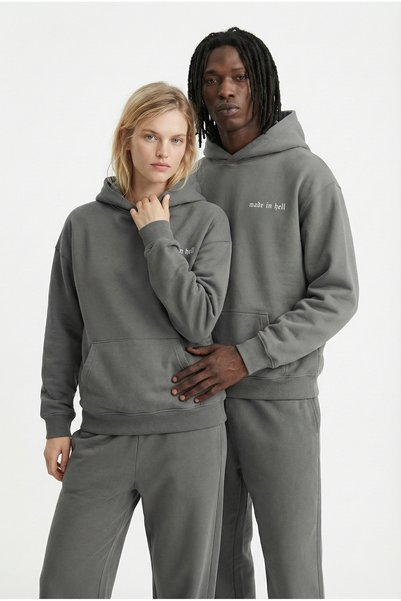 ablukaonline Unisex Oversize Made İn Hell Printed Premium Hooded Sweatshirt Gray