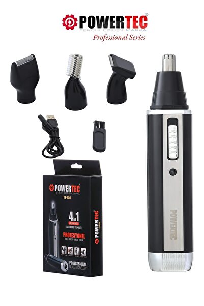 POWERTEC TR-450 Profesyonel 4'ü 1 Arada Sakal Kaş Burun Kulak Kıl Tüy Alma Er...