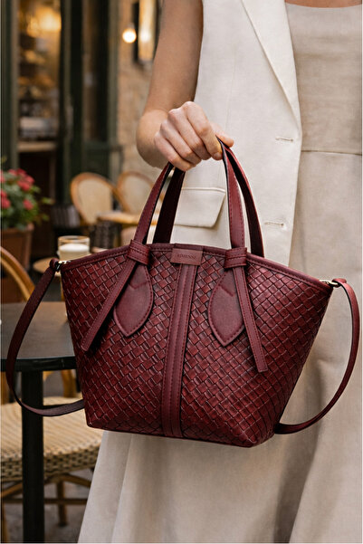 Rimense Kadın Bordo Fermuarlı Astarlı El ve Omuz Çantası