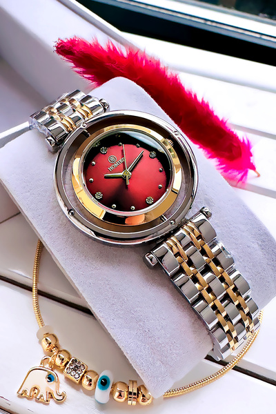 Homies Özel Kutulu Kadın Kol Saati Su Geçirmez Gold Gümüş Renk Zincir Çelik K...