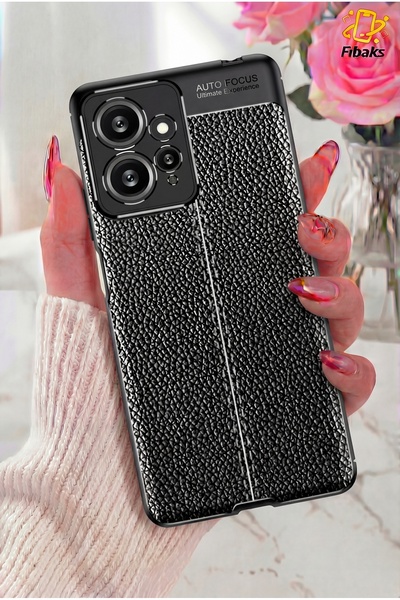 Fibaks Redmi Note 12 Kılıf Kamera Çıkıntılı Deri Görünümlü Dikiş Desenli Koru...