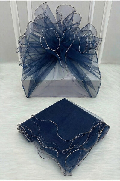 ZEYMERADE تول مزخرف باللون الأزرق الداكن، حزمة هدايا فضية الحواف للعروس والعر...