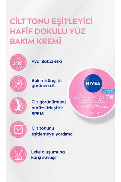 NIVEA Cilt Tonu Eşitleyici Yüz Kremi 100ml, SPF15 Güneş Koruyucu, Nemlendirici, Leke Karşıtı, X2 Adet
