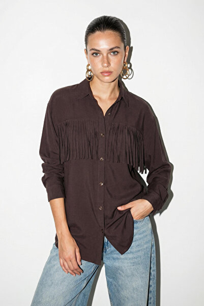 Drop by TrendyolMilla Smeđa košulja Chest Sa resama Tencel ™ TDRSS26GO00013