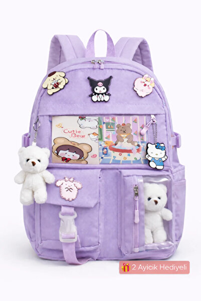 Mabai Kore Tarzı Okul Çantası Suya Dayanıklı Aksesuarlı Ayıcıklı Kız Çocuk Er...