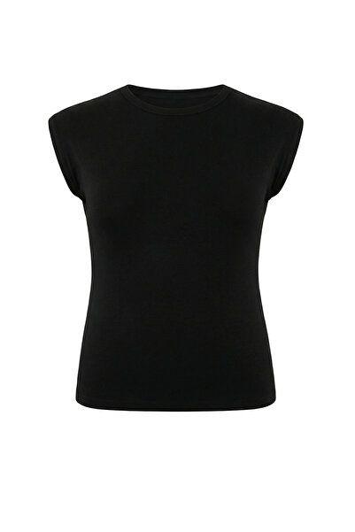 Trendyol Curve Black Viscose Ribbed Flexible Comfortable Basic Knitted Plus S...