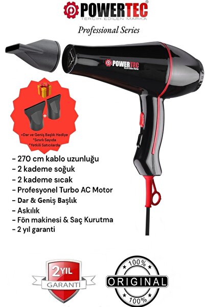 POWERTEC مجفف الشعر Turbo Professional TR-601 بقوة 2500 واط، الإصدار الجديد م...