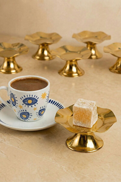 TRENDYOLMİLLA HOME Χρυσό Σετ 6 Μίνι Πιάτα Λουκούμι με Μεταλλικό Κυματιστό Σχέ...