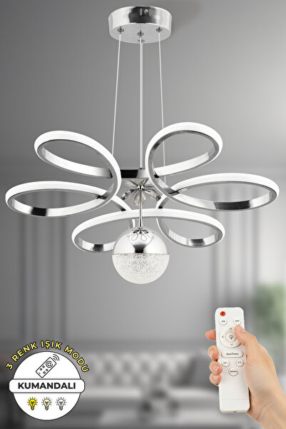 Dekorluna Layla Kumandalı Krom 3 Renk Işık Özellikli Dimmerli Modern Sarkıt L...