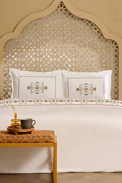 Karaca Home Beluna 100% Cotton Double Embroidered Duvet Cover Set White