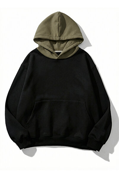 Trendyol Collection Μαύρο-Χακί oversized / Φαρδιά εφαρμογή με κουκούλα Εσωτερ...