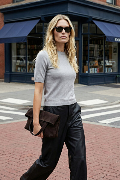 Trendyol Collection Prémiová šedá pletená halenka – speciální příze, TWOAW24B...