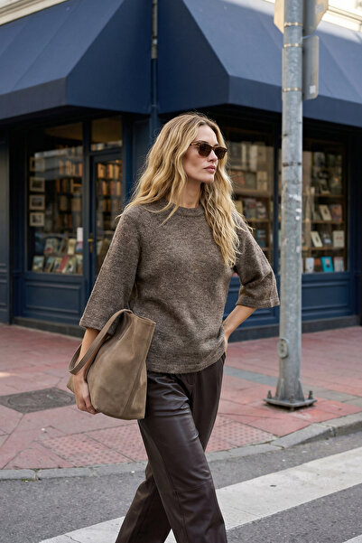 Trendyol Collection Pulover tricotat cu mânecă scurtă din lână de alpaca de n...