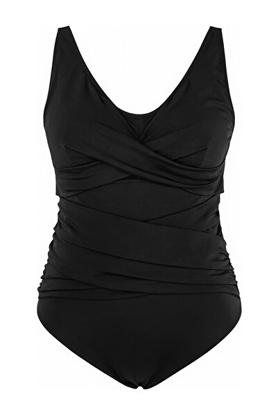 Trendyol Curve ملابس سباحة سوداء ذات تأثير رقيق T يبرز انحناءات الجسم K بأزرا...