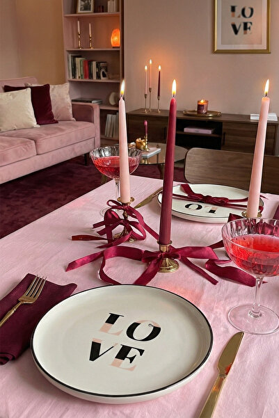 Kütahya Porselen Bone Pink Love 2 Parça 19 Cm Pasta Tabağı