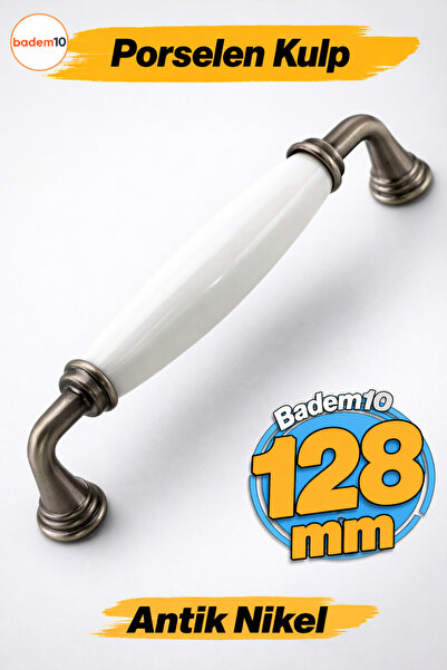 Badem10 Zerrin porcelanska antikvitetna niklovana ručka za vrata kuhinjskog o...