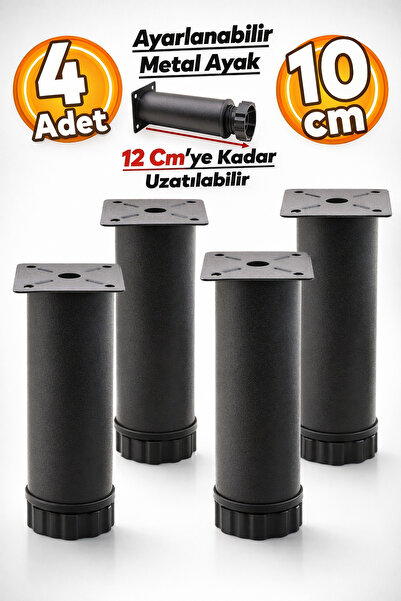Badem10 Регулируема основа за диван от метал с повдигащи се крака 10 см, черн...