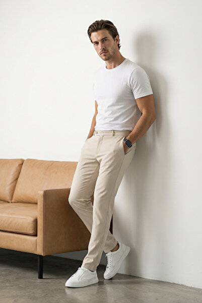 Trendyol Collection Beige Slim Fit Men's Trousers Tmnss26Pl00022