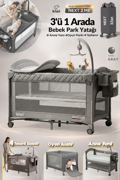 Kiwi Next To Me Anne Yanı Park Yatak Katlanır Beşik,Tekerlekli,Yan Açılır,Dön...