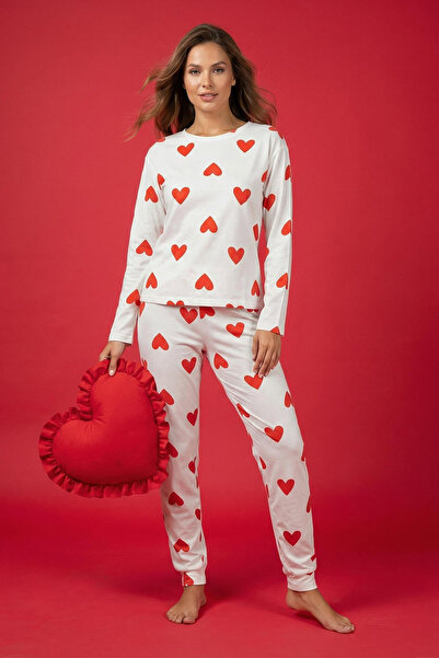 Trendyol Collection Λευκό πλεκτό σετ υπνοδωματίων με καρδιά - 100% βαμβάκι TH...