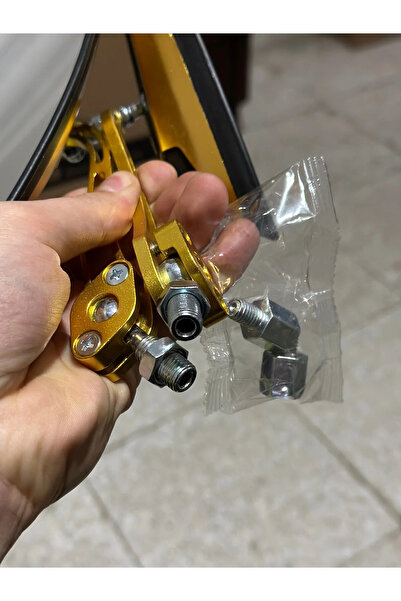 Palas Motor GOLD ALTIN SARI YARASA ÜÇGEN AYNA MOTOSİKLET AYNASI (TÜM MOTORLARA UYUMLU UNİVERSAL) (8MM VE 10MM).