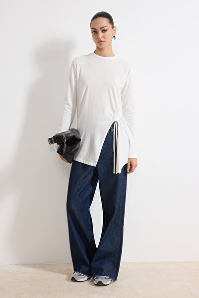 Trendyol Modest Ecru Regular Single Jersey Plain din material subțire detaliu...