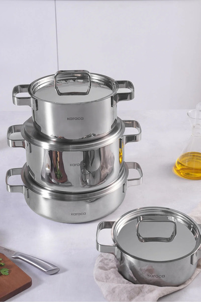 Karaca PowerSteel 316+ Onyx 3Ply - طقم أواني طهي مكون من 8 قطع مع قاعدة حثية