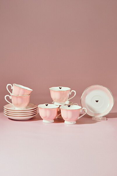 Karaca Piraye Pink 6-Person Coffee Cup Set 80 ml