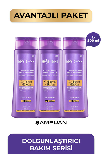 Restorex Kolajen & Biotin Dolgunlaştırıcı Şampuan 3 x 500 Ml