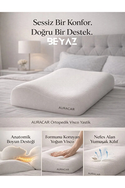 Auracar Ortopedik Visco Yastık Boyun Fıtığı Boyun Düzleşmesi Boyun Ağrısı Des...