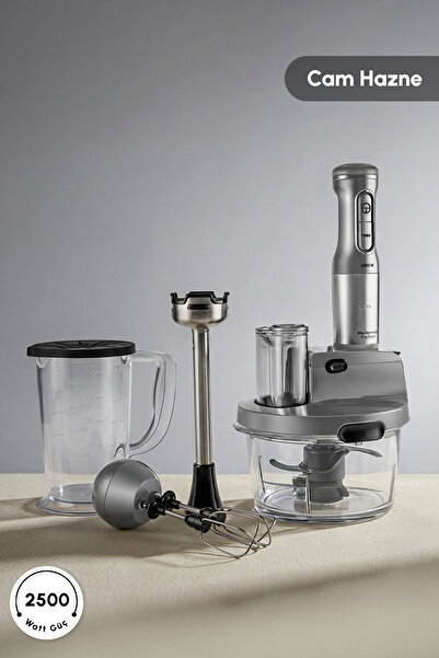 Karaca محضر طعام ماستر ميد بروستيل زجاجي، خلاط طويل، 6 شفرات، 2500 وات، رمادي...