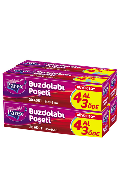 Parex Buzdolabı Poşeti Büyük Boy 4 Al 3 Öde (4*20) 30 x 45 cm