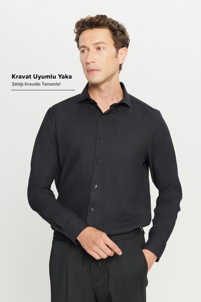 AC&Co / Altınyıldız Classics Erkek Siyah Tailored Slim Fit Dar Kesim Küçük İt...