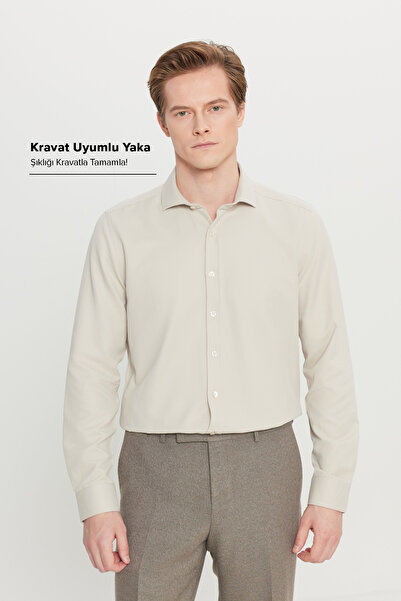 AC&Co / Altınyıldız Classics Ανδρικό πουκάμισο Dobby με ιταλικό γιακά σε μπεζ...