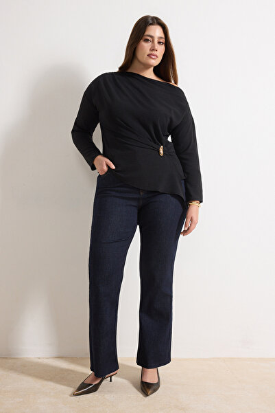 Trendyol Curve Bluză cu mânecă lungă, cu decolteu asimetric, cu accesorii din...