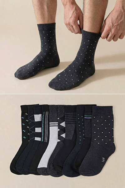 Trendyol Collection 10-Pack of Cotton Socks Suitable for Multi-Colored Suits ...