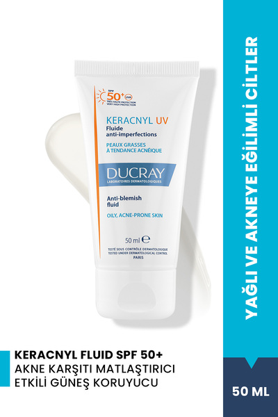 Ducray Keracnyl UV Fluid SPF 50+ Yağlı ve Akneye Eğilimli Ciltler için Matlaş...